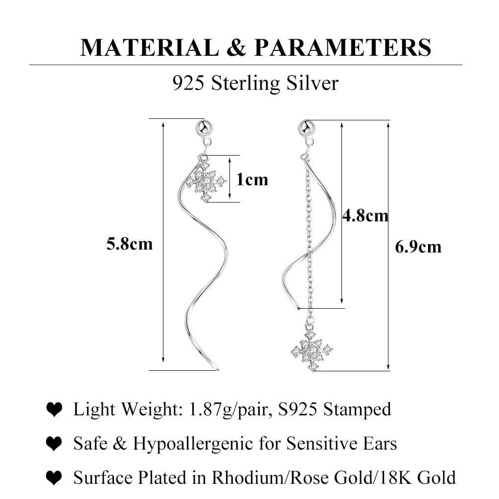 SLUYNZ Solid 925 Sterling Silver Snowflake Earrings Dangle for Women Teen Girls Snowflake Dangle Earrings Chain (A-Sterling Silver)