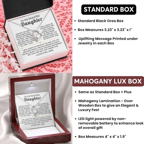 Momavo Jewelry To My Beautiful Daughter - I will always be your biggest fan, Gift From Dad , Father Daughter Gift, Dad to Daughter Gift, Christmas Birthday Gift (Luxury Box w/ LED LIGHT, 14k White Gold Finish)