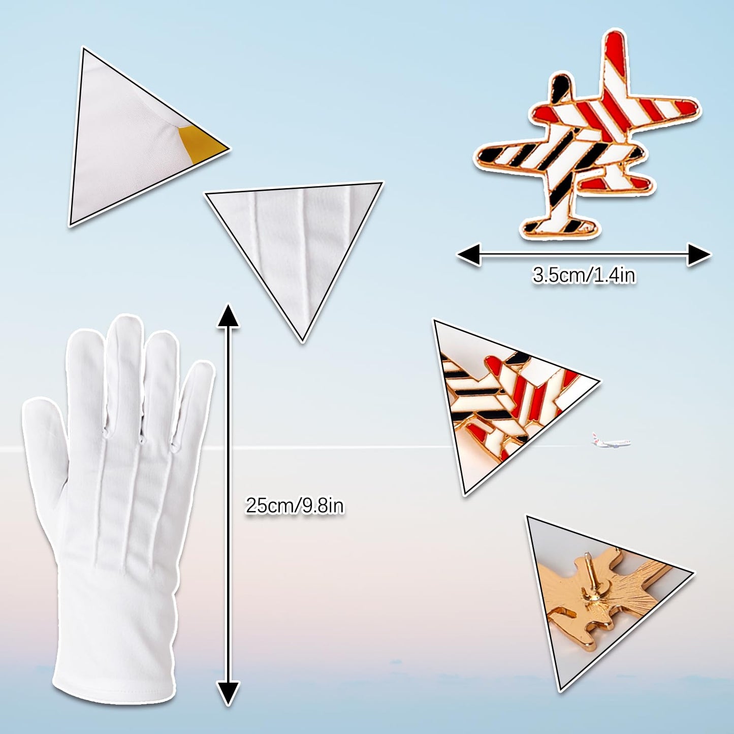 6 Pcs Flight Attendant Costume Accessories Women Airline Stewardess Outfits Flight Attendant Hat Pin Sunglasses Scarf Gloves