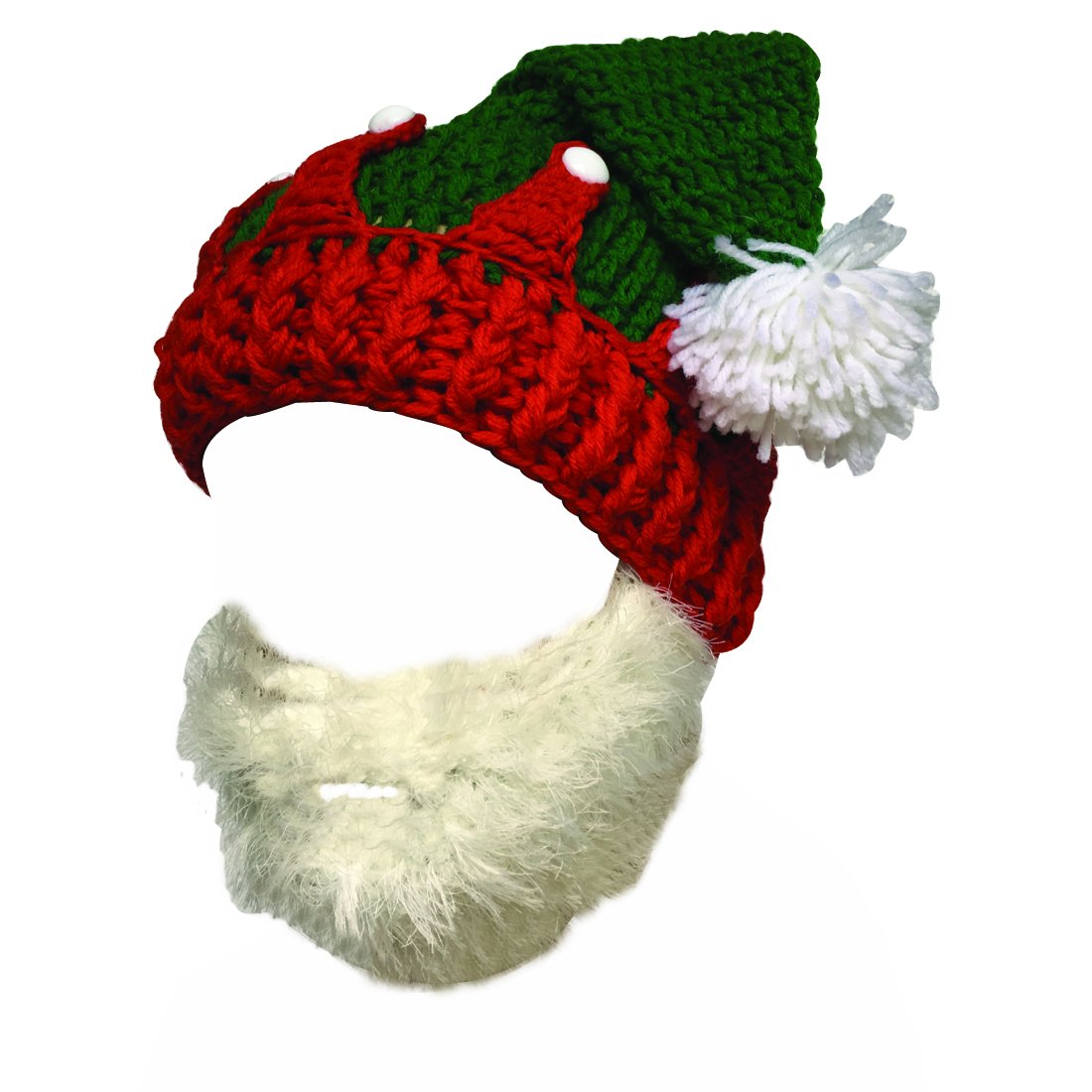 Kafeimali Unisex Christmas Winter Knitted Crochet Beanie Santa Hat with Beard Foldaway Bearded Caps (Red)