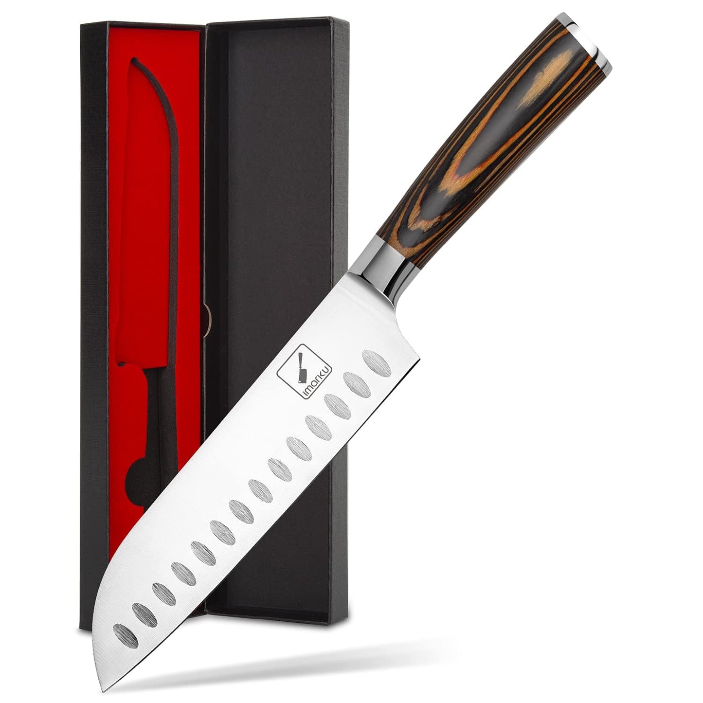 imarku Santoku Knife, 7 inch Kitchen Knife Ultra Sharp Cooking Knife Japanese Chef Knife - German HC Stainless Steel 7Cr17Mov - Ergonomic Pakkawood Handle, Christmas Gifts for Women/Men, Orange