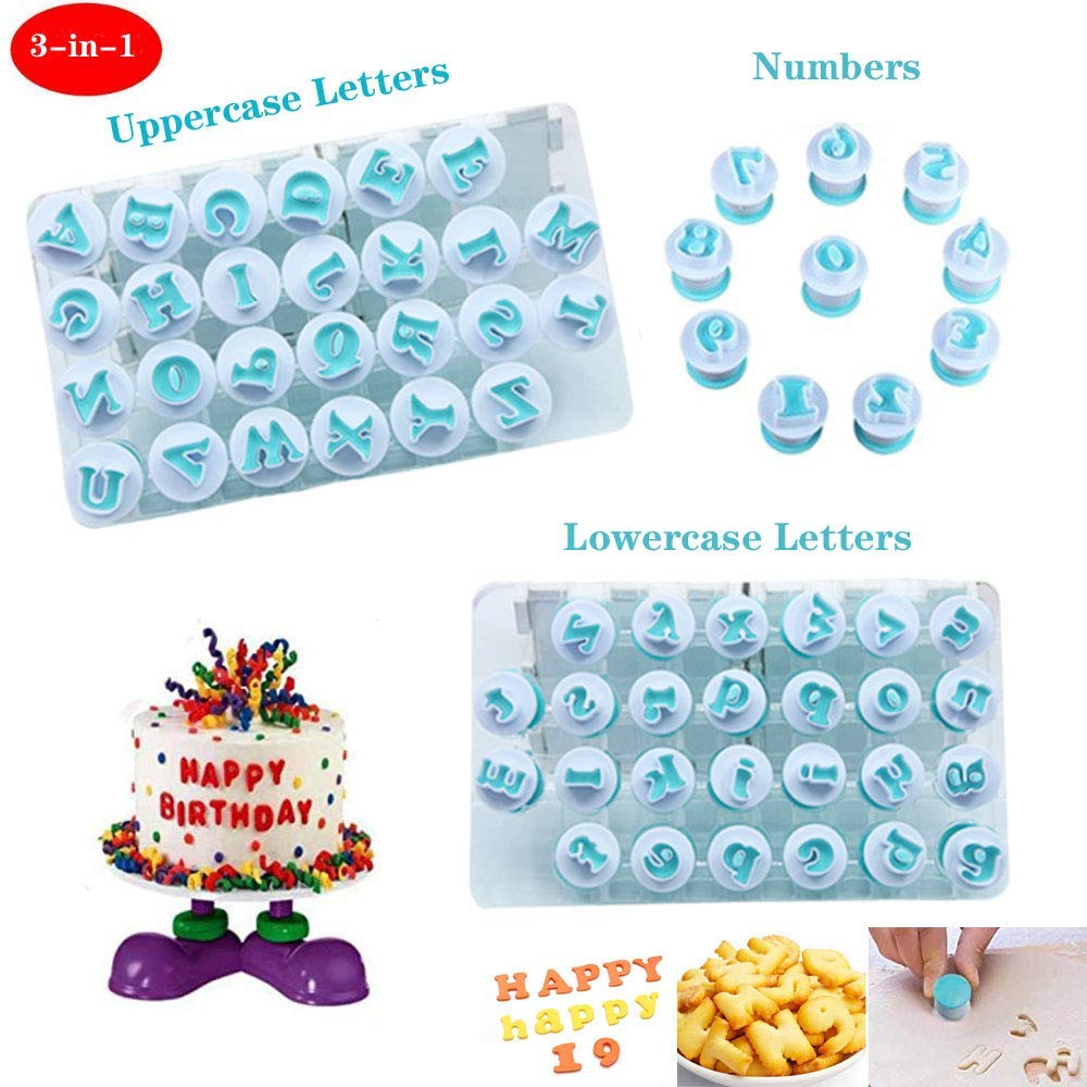 Nuoda Fondant Alphabet/Letter Cutters and Number set,Cake Biscuit Mold,Cake Decorating Tools, Cookie Stamp Impress,Embosser Cutter,DIY Sugar Cookies Chocolate Plunger(3 Set of Number and Letters)