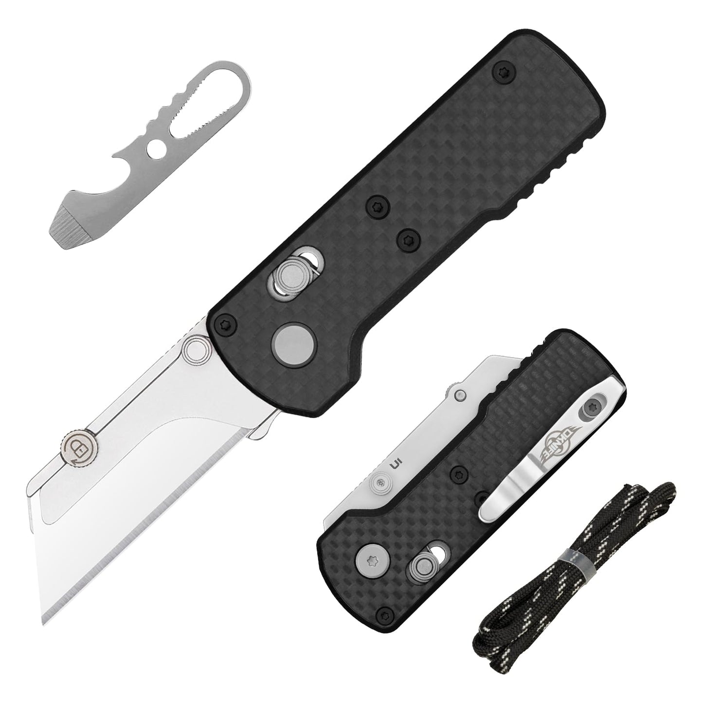 OKNIFE Otacle U1 Folding Pocket Utility Knife, Quick Change Box Cutter with Rail Lock, EDC Razor Knife with Pocket Clip for Office, Factory (Black)