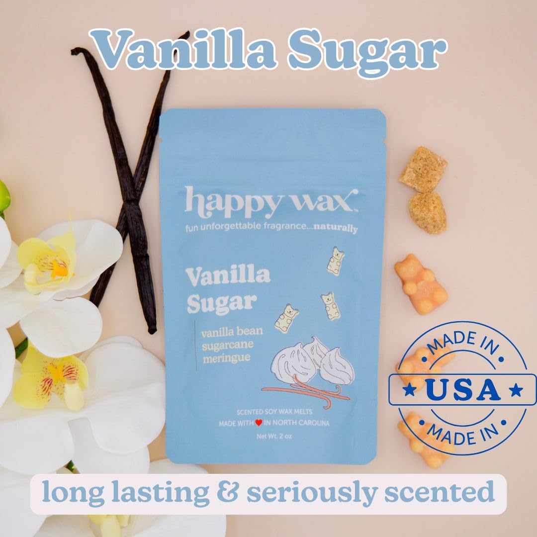 Happy Wax Vanilla Lovers Scented Natural Soy Wax Melts – 6 Oz Total - Includes: VanillaBeanLatte, VanillaSugar and VanillaSandalwood