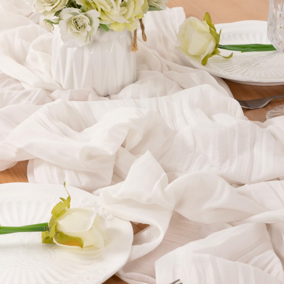 LINXTAR Ivory Table Runner Cheesecloth Table Runner 4 Pack 10FT Rustic Table Runners 35 x 122 Inches Boho Decoration for Home Wedding Baby Shower Birthday Party