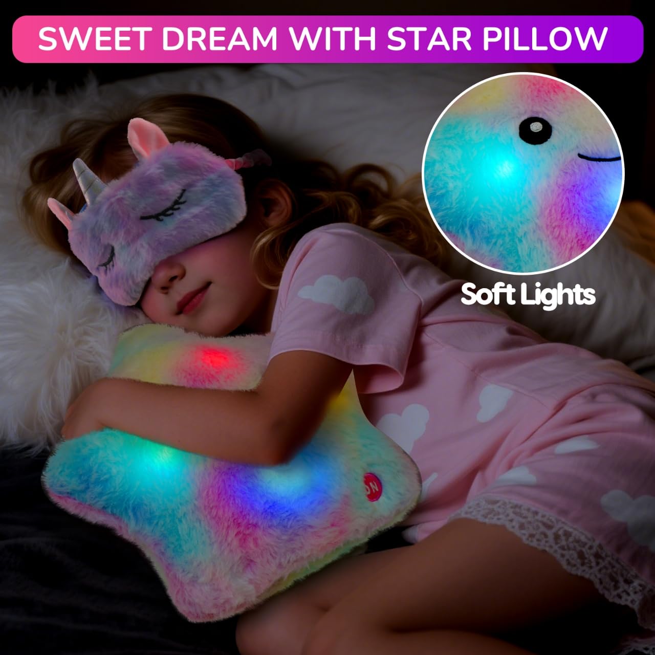 Gifts for Girls Age 4-6-8, Kids Mermaid & Unicorn Toy Set with Light Up Star Pillow, Diary, Headband, Sleep Mask, Surprise Girl Toys for 4 5 6 7 8 9 10 Year Old Girls Christmas Birthday Gifts Ideas
