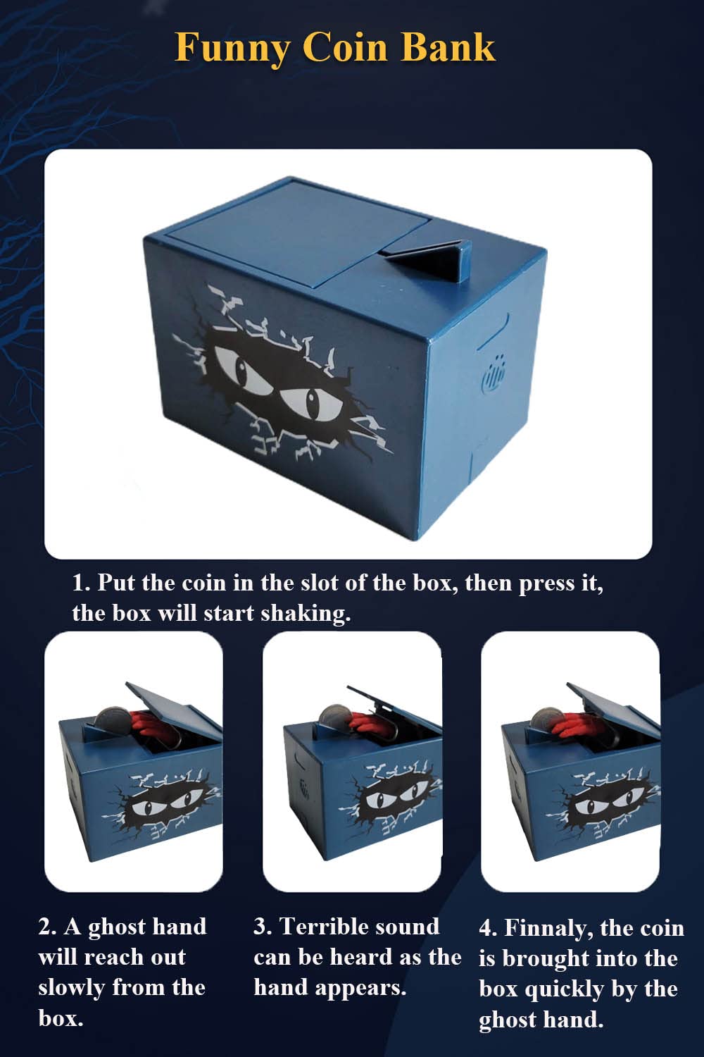 Ghost Hand Money Bank, Funny Terrible Stealing Coin Bank Prank Toy Money Saving Box Surprise Piggy Bank Toy (Blue)