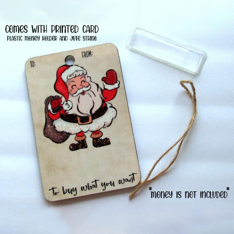 Handmade Wooden Money Clip Happy Santa Christmas Money Dispenser with Blessing (7 Style Mix)