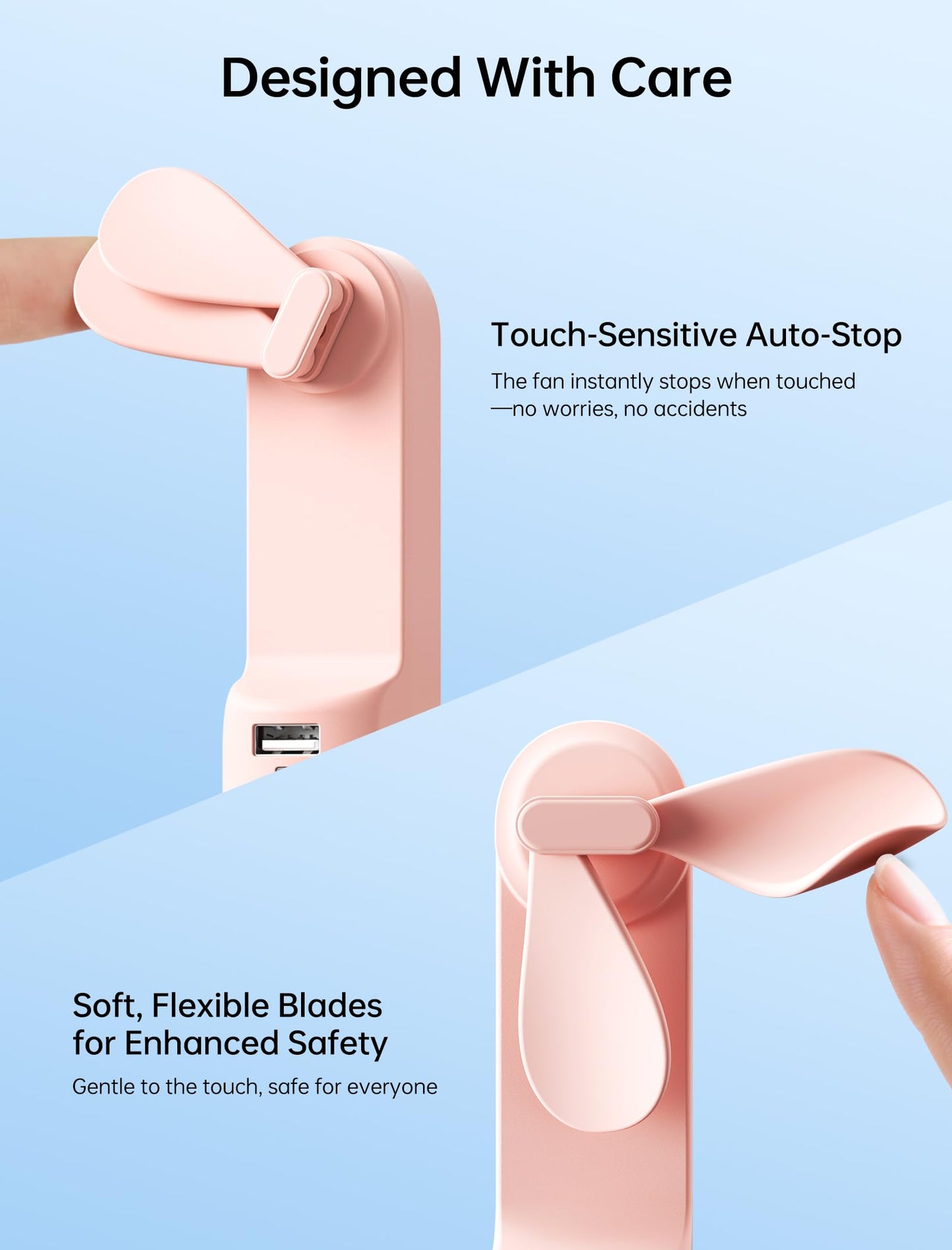 JISULIFE Handheld Mini Fan, 3 IN 1 USB Rechargeable Portable Fan [12-19 Working Hours] with Power Bank, Flashlight, Pocket Design for Travel/Summer/Concerts/Lash, Gifts for Women (Pink)