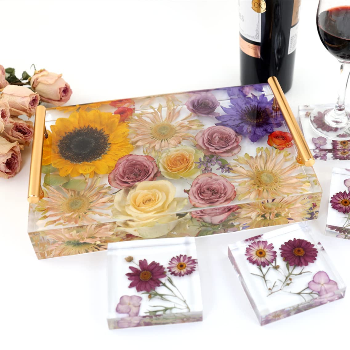 JEYUQAXY Large Silicone Tray Molds for Resin, 13.5"X9.5" Deep Rectangle Epoxy Tray Molds with 4pcs Gold & Silver Handles, Resin Table Mold for River Board Table DIY Art Home Decoration