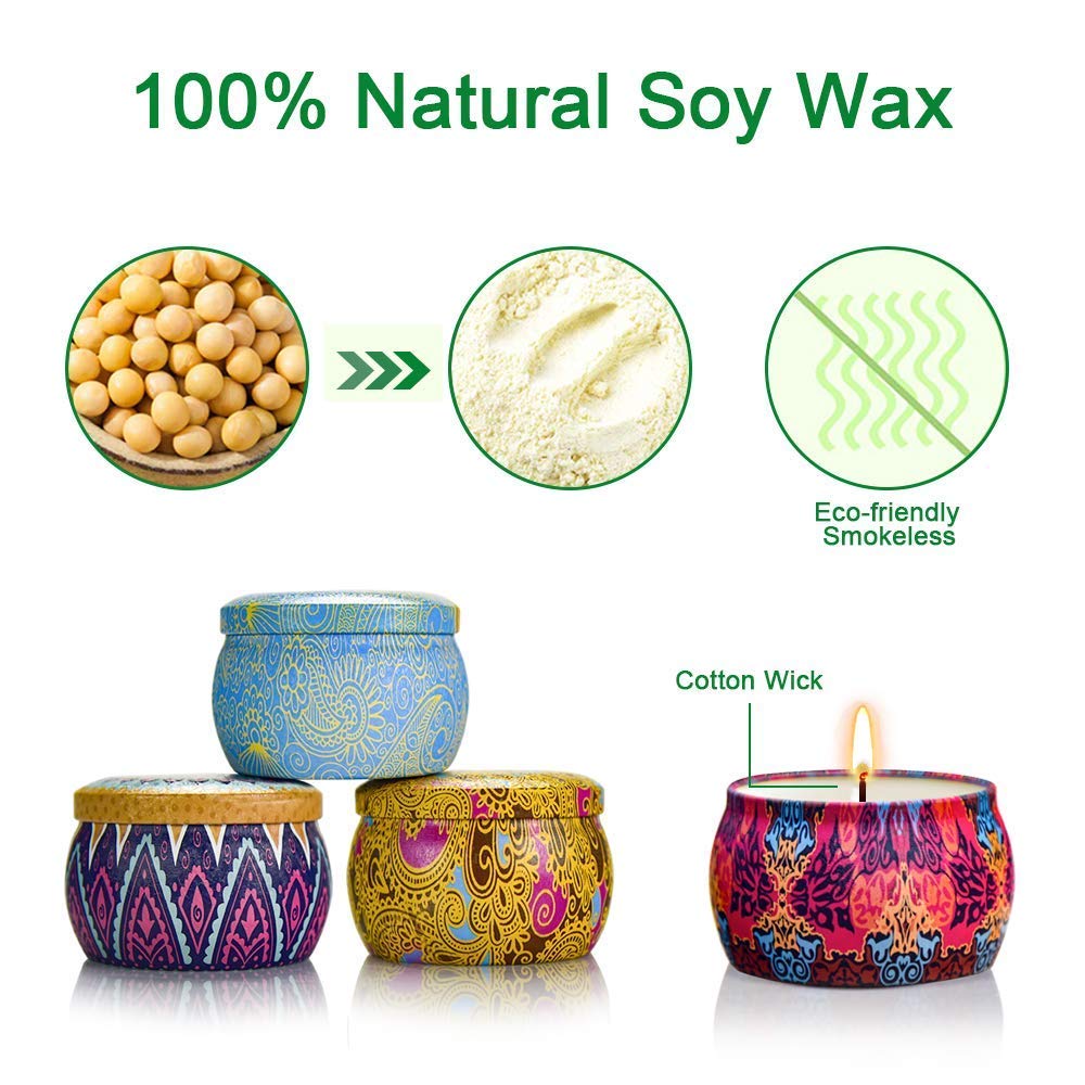 4 Pack Scented Candles Gifts Set for Women, 4.4 oz Soy Wax Portable Travel & Home Tin Jar Candles with Essential Oils for Bath, Stress Relief, Yoga Aromatherapy Candles with Strong Fragrance