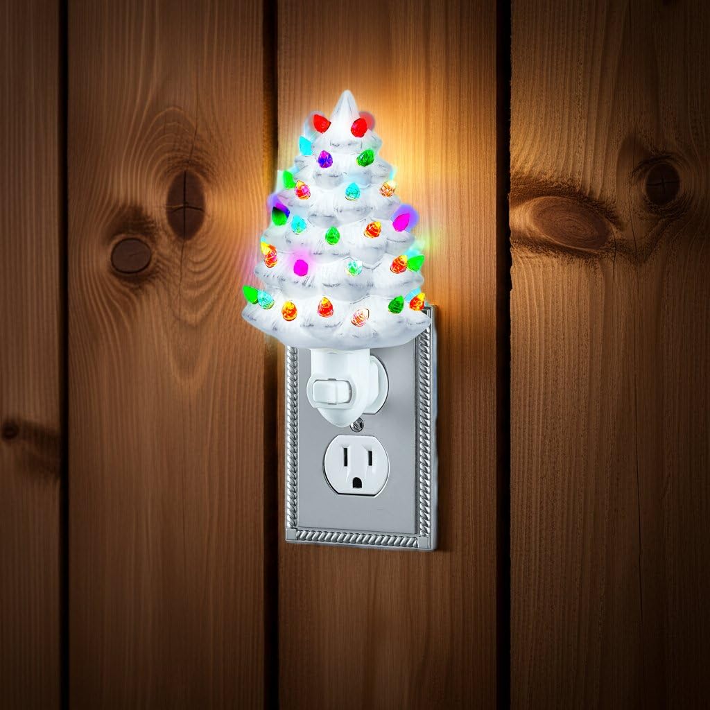 Collections Etc Ceramic Christmas Tree Night Light - 6" H, Nostalgic, Decorative Bathroom Decoration, Green
