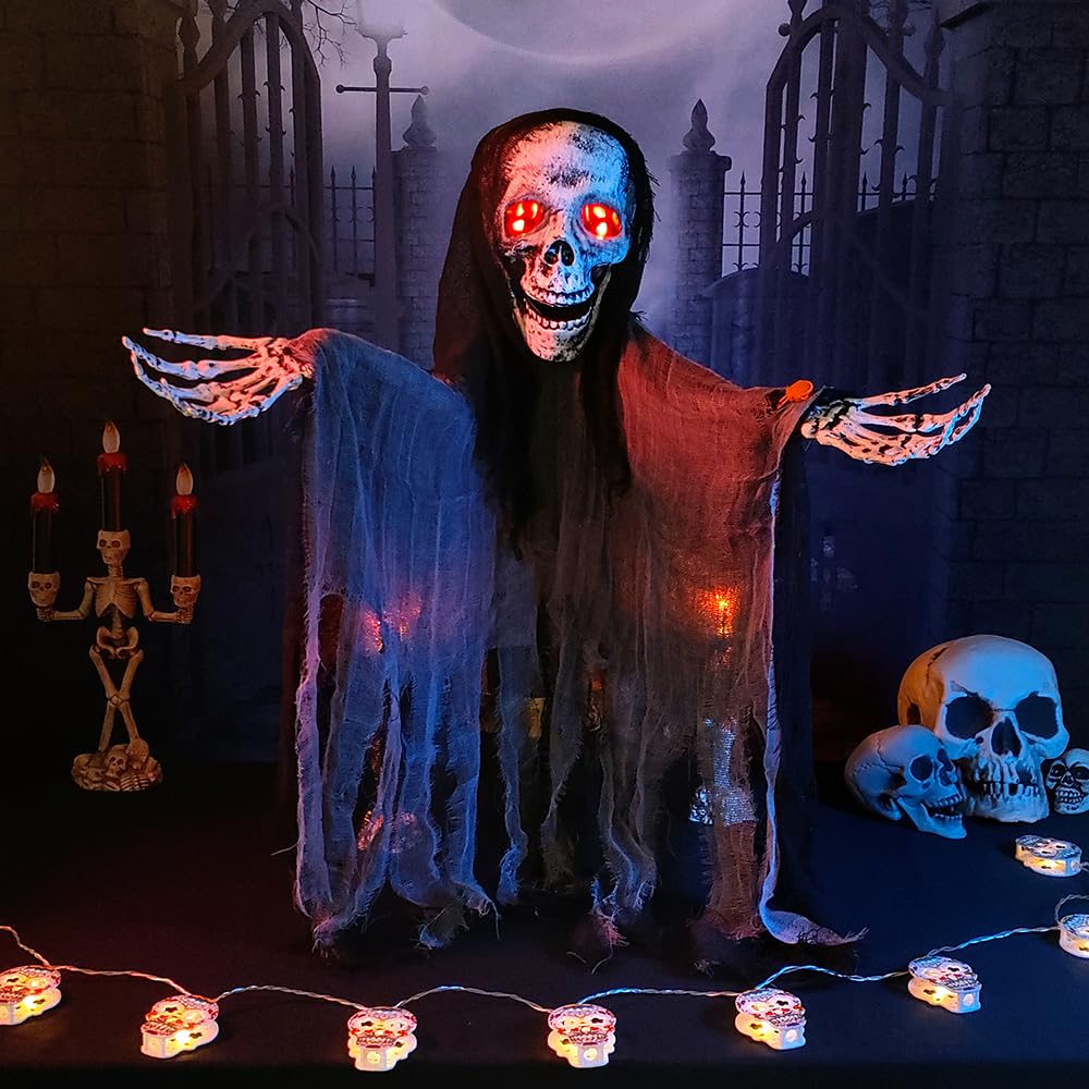 Screaming Halloween Decoration Animated Zombie Skeleton Ghosts with Motion Sensor Scary Sound and Flashing LED Eyes for Halloween Outdoor Indoor Yard Garden Decor(Black)
