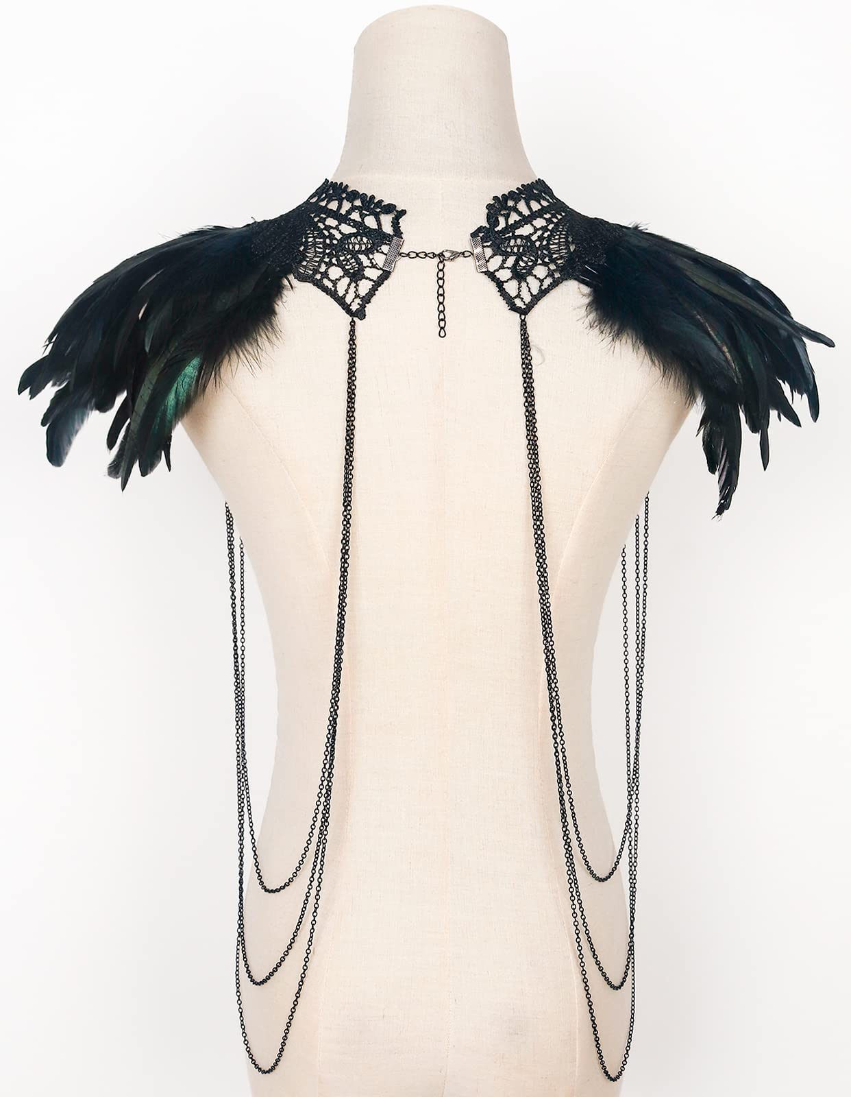L'VOW Real Black Feather Harness Lace Collar Necklace Bib Halloween (Z-Black001)