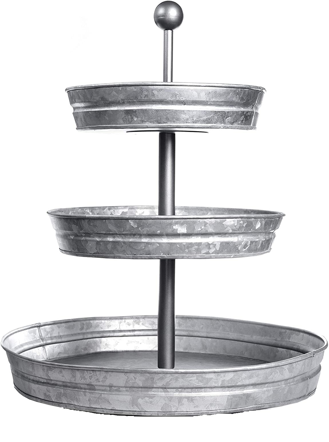 GetSet2Save Vintage Galvanized 3 Tier Serving Tray Rustic Country Farmhouse Kitchen, one size, Silver