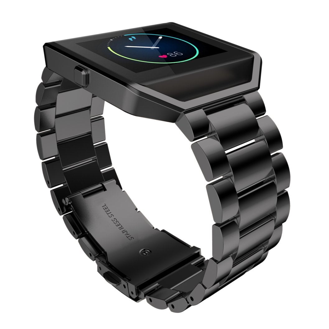 AISPORTS Compatible for Fitbit Blaze Band with Frame for Women Men, Fitbit Blaze Band Stainless Steel Adjustable Wristband Metal Bezel Bracelet Replacement Band for Fitbit Blaze Smart Watch, Black