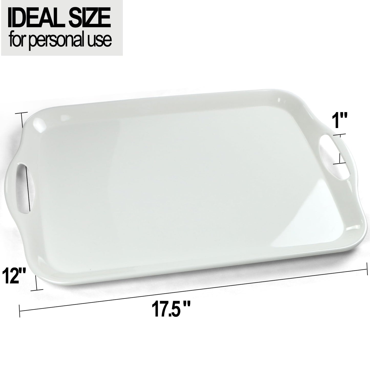 Czlizdyt Large Melamine Serving Tray with Handles, 17.5 x 12 in Rectangular Melamine Serving Platter, Dishwasher Safe Trays for Eating, Appetizer, Charcuterie, Snack, Fruit, Desserts, Set of 2, White