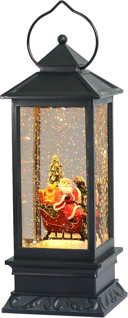 Eldnacele Singing Battery Operated & Plug-in Musical Lighted Christmas Snow Spinning Water Glittering Snow Globe Lantern Home Decoration and Gift, Santa Claus
