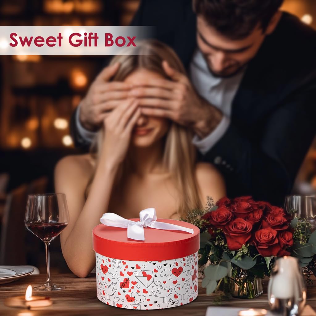 Luxury Round Nested Gift Boxes with Lids (Set of 4) – Reusable Sturdy Cardboard Gift Box Set for Birthdays, Weddings, Anniversaries, Christmas, and Valentine’s Day – Red & White