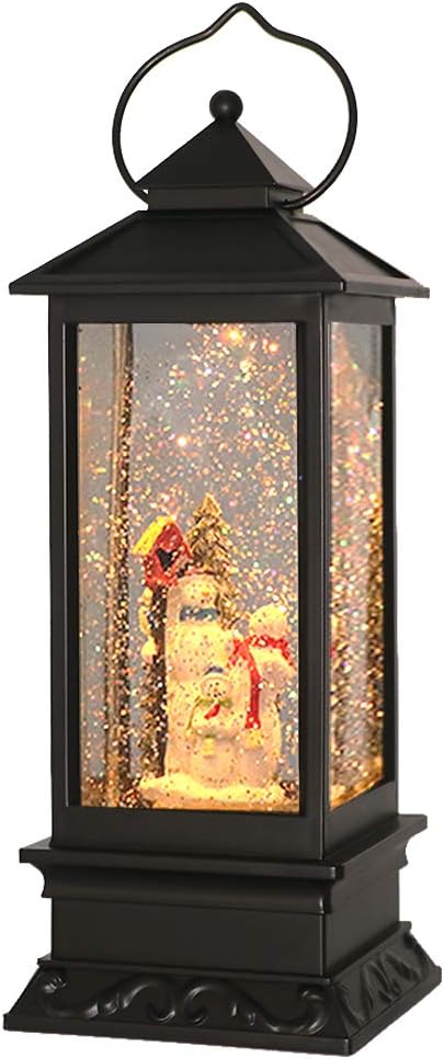Eldnacele Christmas Snow Globe Lantern with Music, Battery Operated Lighted Swirling Glitter Water Lantern with Timer for Christmas Home Decoration, Snowman