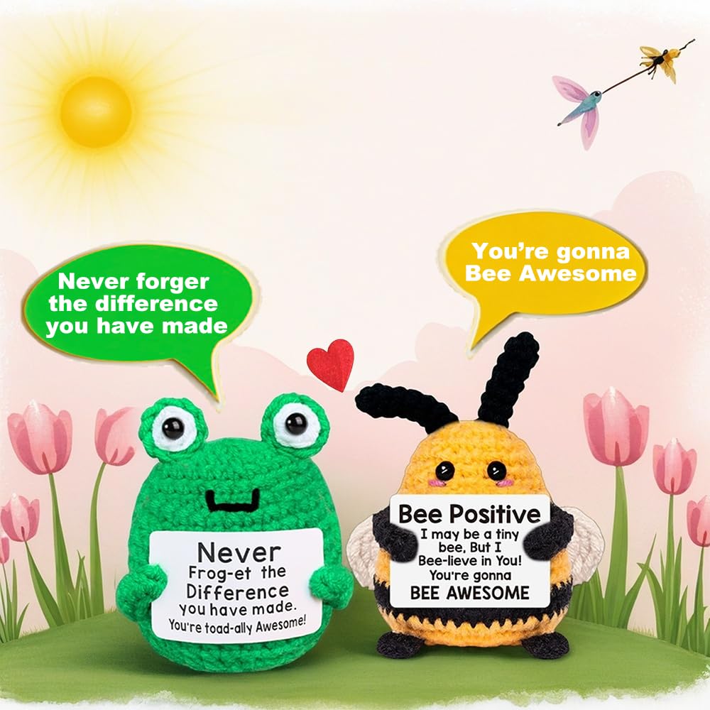 Positive Crochet Animals Bulk, Emotional Support Crochet Animals, Mini Inspirational Gift for Women Friends Coworkers Students Employee Christmas Stocking Stuffers Cute Crocheted Doll Cheer Up Gift