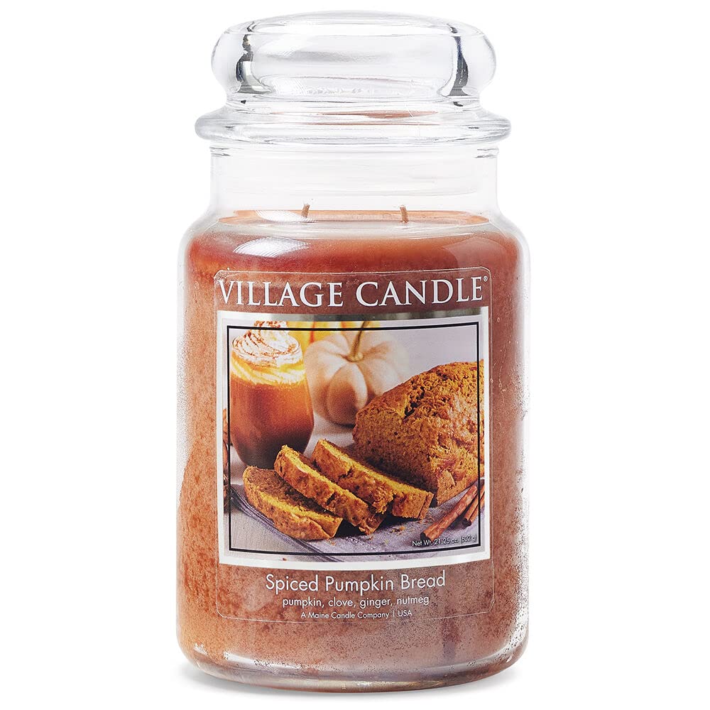 Village Candle Spiced Pumpkin Bread, Large Glass Apothecary, Jar Scented Candle, 21.25 oz