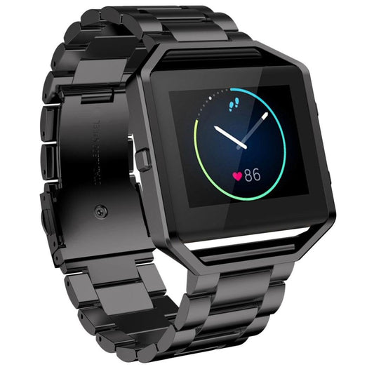 AISPORTS Compatible for Fitbit Blaze Band with Frame for Women Men, Fitbit Blaze Band Stainless Steel Adjustable Wristband Metal Bezel Bracelet Replacement Band for Fitbit Blaze Smart Watch, Black