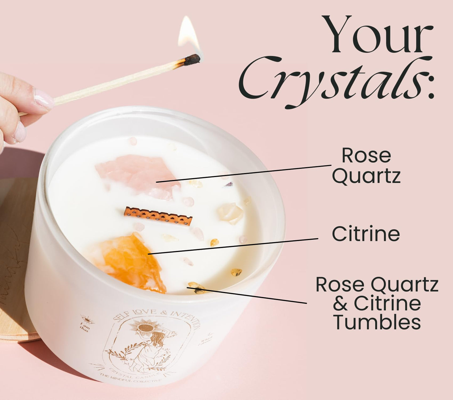 Large Crystal Candles for Women - 12oz Soy Wood Wick Candles That Crackle. Scented, Non-Toxic, Luxury Aromatherapy. Unique Meditation Spiritual Gifts for Women