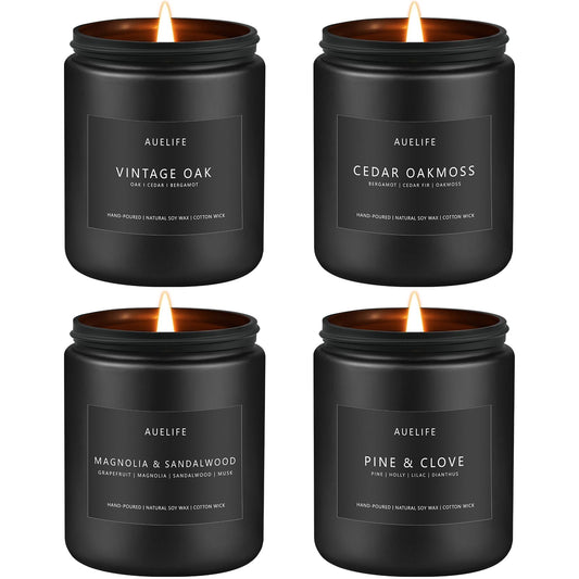 Scented Candles Set | Masculine Candle, Gifts for Men - Soy Candles for Home Scented - 4 Pack Aromatherapy Candle Gift - Scent of Vintage Oak/Cedar Oakmoss/Magnolia & Sandalwood/Pine & Clove