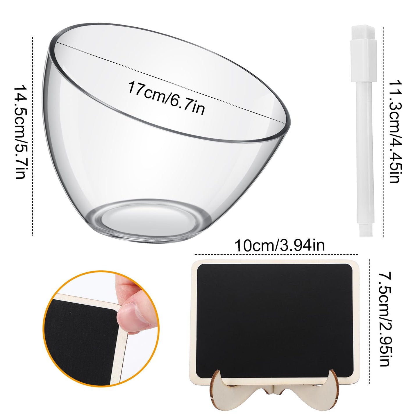 Reallnaive 18 Pcs Party Supplies Set Include 6 Pcs 35oz Candy Serving Bowls and 12 Pcs Mini Chalkboard Food Signs with 1 Marker Pen for Candy Buffet Wedding Party Table Display Decorations