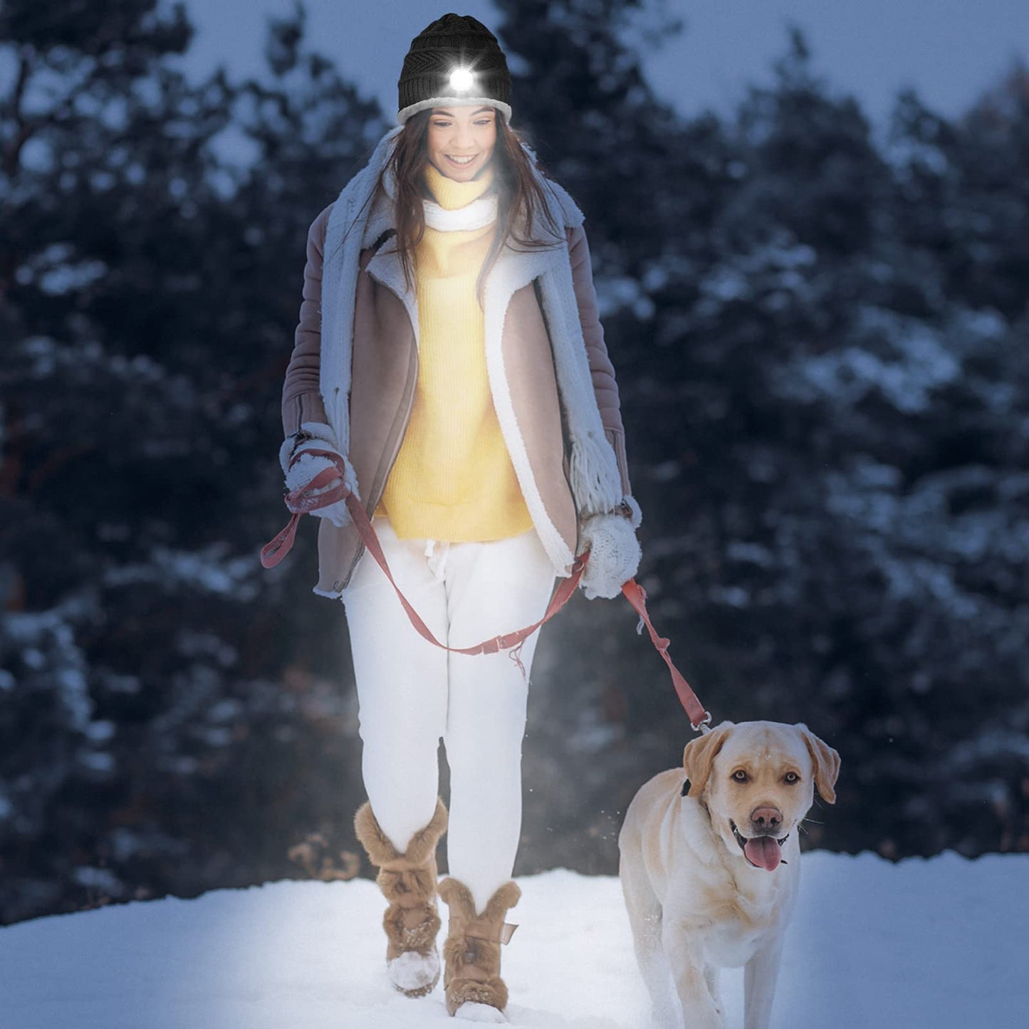 HIGHEVER LED Beanie Hat with Light: Christmas Stocking Stuffers for Men Adult Winter Gift Dark Black