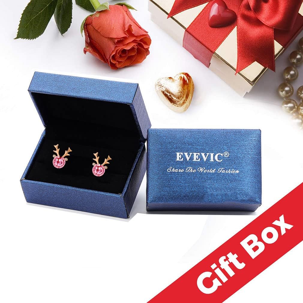 Christmas Earrings for Women Reindeer Earrings Austrian Crystal Stud Earrings Hypoallergenic Christmas Jewelry Holiday Jewelry Gift (Aurora Borealis)