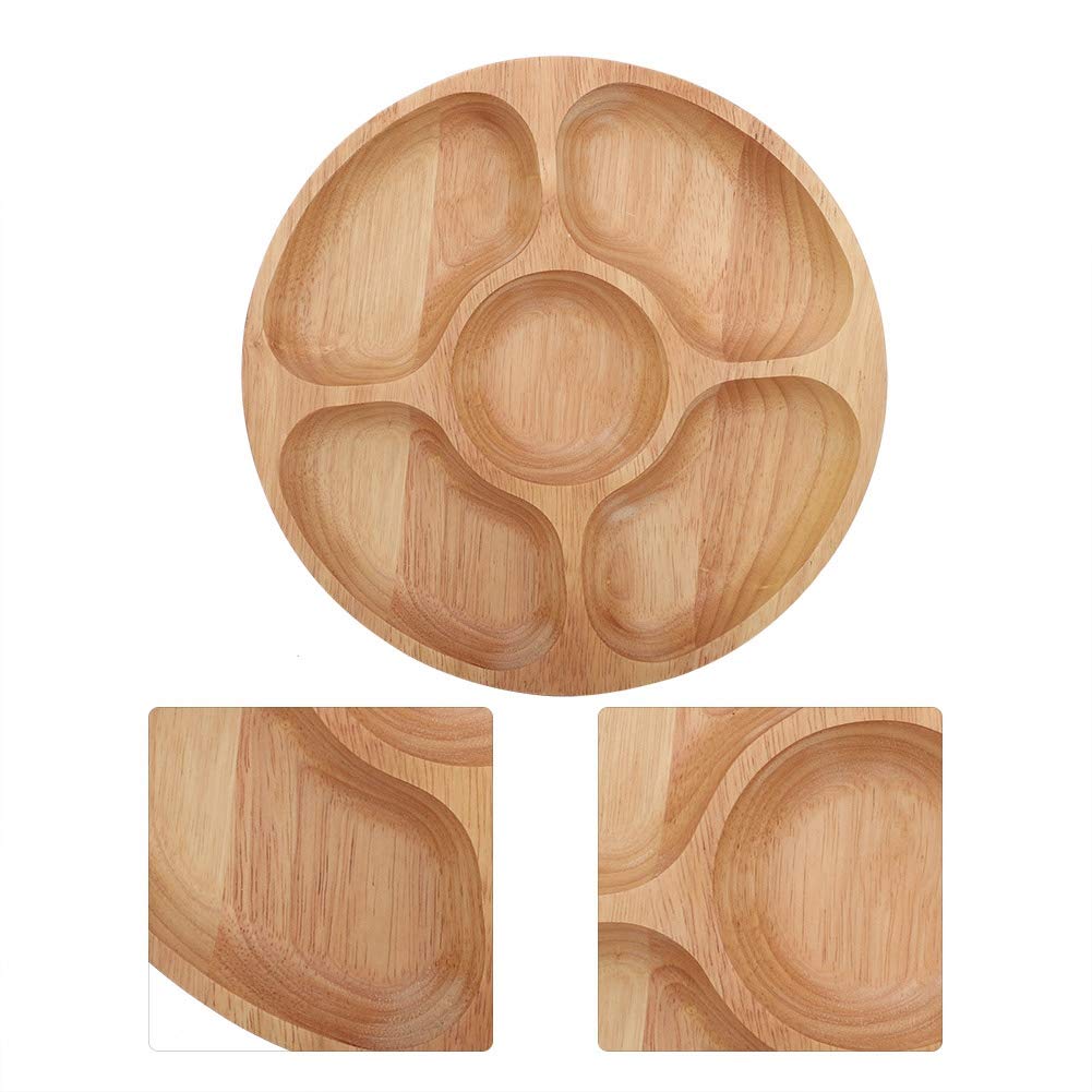 Round Wood Tray, Wooden Round Tray Divided Serving Tray Coffee Snack Trays Vegan Friendly Coasters Decorative Platter Cheese Board for Kitchen Table Parties Holidays Family Breakfast Dinners Tea
