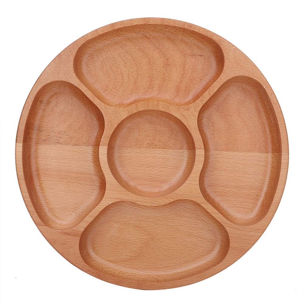 Round Wood Tray, Wooden Round Tray Divided Serving Tray Coffee Snack Trays Vegan Friendly Coasters Decorative Platter Cheese Board for Kitchen Table Parties Holidays Family Breakfast Dinners Tea