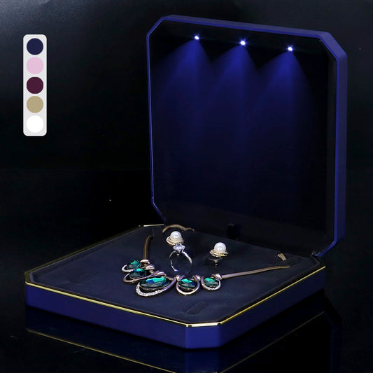 HSLFUAI Necklace Box with Led Light,Jewelry Box for Necklace,Jewelry Gift Box for Wedding, Birthday, Valentine' Day, Mother'S Day, Christmas,Black Velvet Interior Necklace Box(Blue)