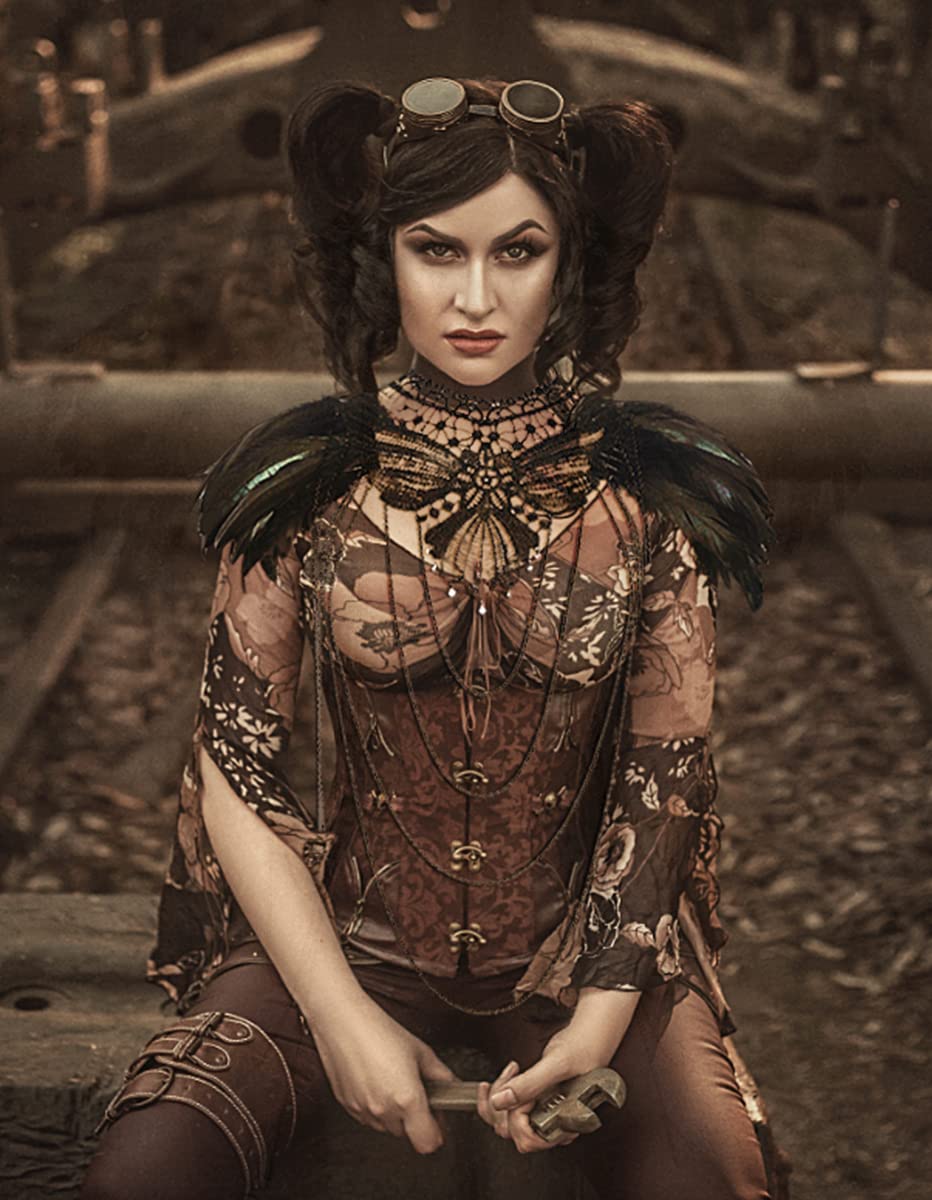 L'VOW Real Black Feather Harness Lace Collar Necklace Bib Halloween (Z-Black001)