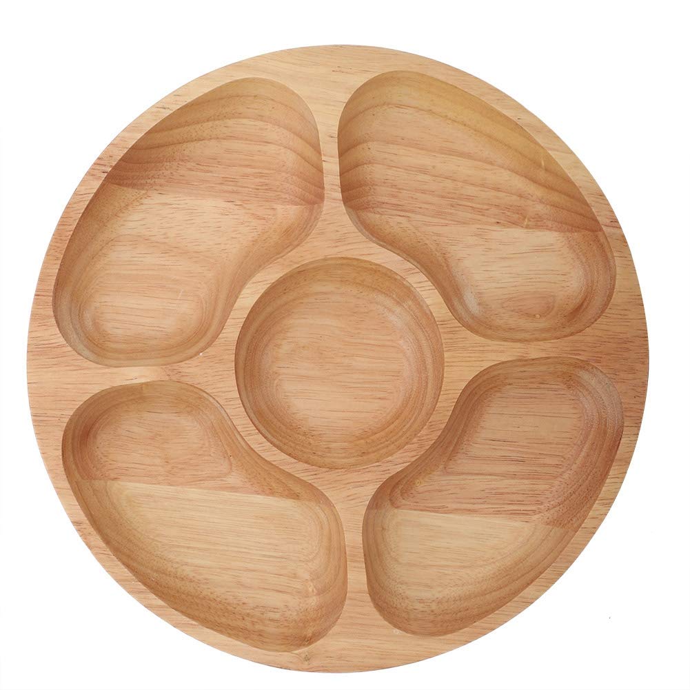 Round Wood Tray, Wooden Round Tray Divided Serving Tray Coffee Snack Trays Vegan Friendly Coasters Decorative Platter Cheese Board for Kitchen Table Parties Holidays Family Breakfast Dinners Tea