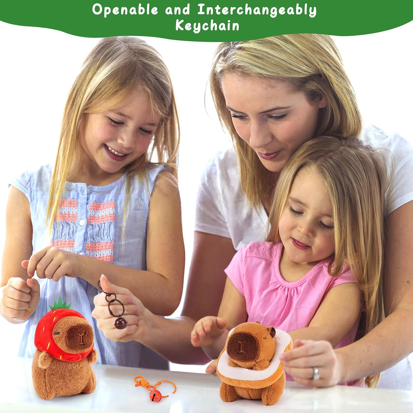 Achwishap 2PCS Capybara Plush Keychain,Cute Keychain Capybara Stuffed Animal,Soft Capybara Plushies Toys Key Chain,Kawaii Plush Stuffed Toys for Kids Adults(Capybara Strawberry Hat,Capybara Bread)