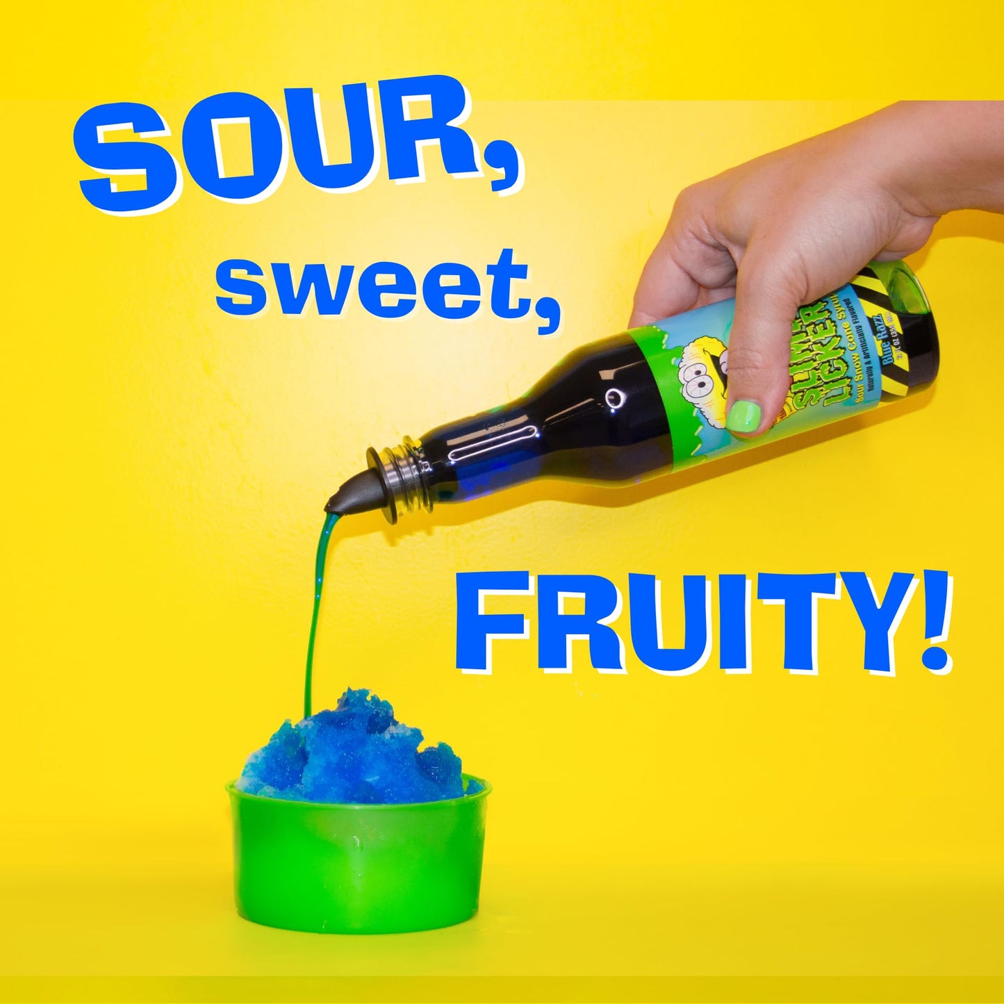 TOXIC WASTE Sour Snow Cone Bundle – Mini Manual Ice Shaver Machine bundled with 3 Bold Syrups (Cherry, Blue Razz, Green Apple) – No Electricity Needed, DIY Stickers, Cups Included – Fun for Kids & Par