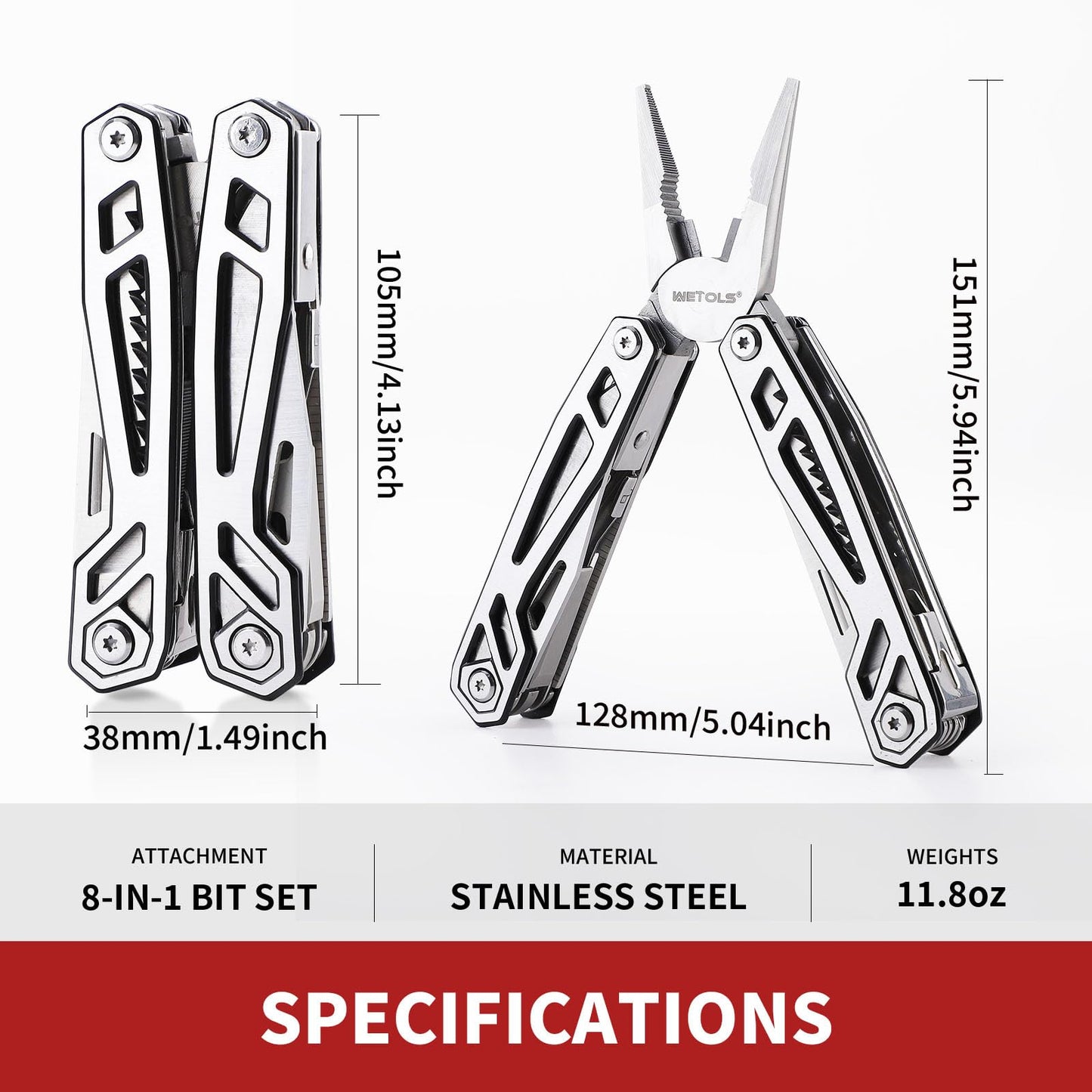 WETOLS Multitool with Pocket Knife, Birthday Gifts for Men Women Mom Dad, 21-in-1 Stainless Steel Pliers with Screwdrivers, Self-locking Multi tools with EDC Sheath, Ideal for Home, Camping, Survival