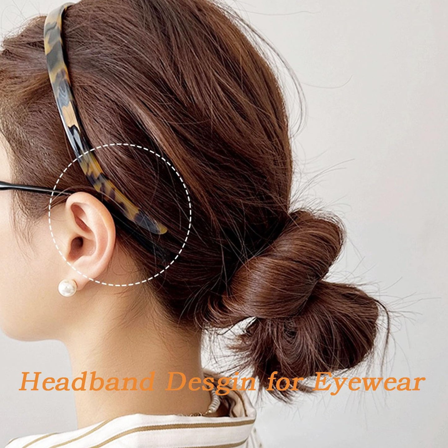 KOVOLITU 3 Pack Eyewear Headbands - Comfortable Plain Headbands for Women in Black, Tortoise, Amber