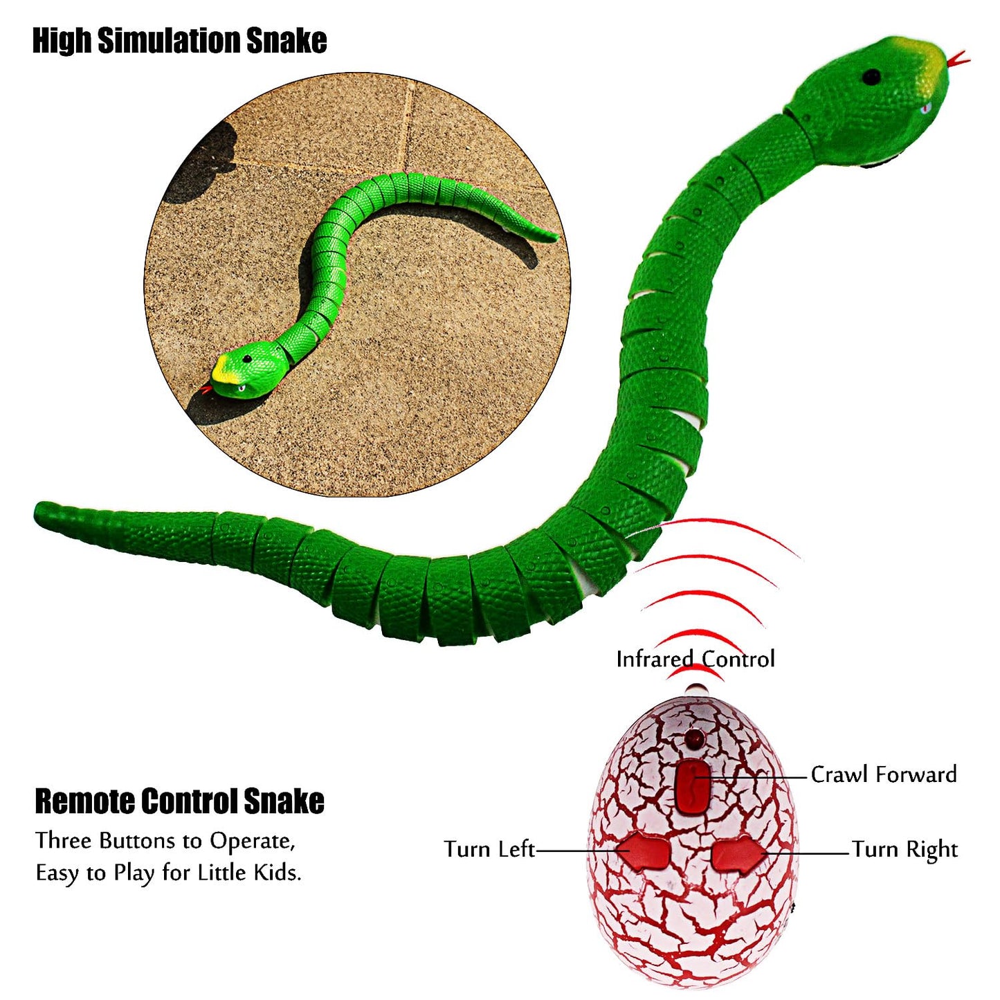 Tipmant RC Snake IR Remote Control Crawlers Fake Realistic Animals Vehicle Scary Prank Toys Kids Birthday Halloween (Green)