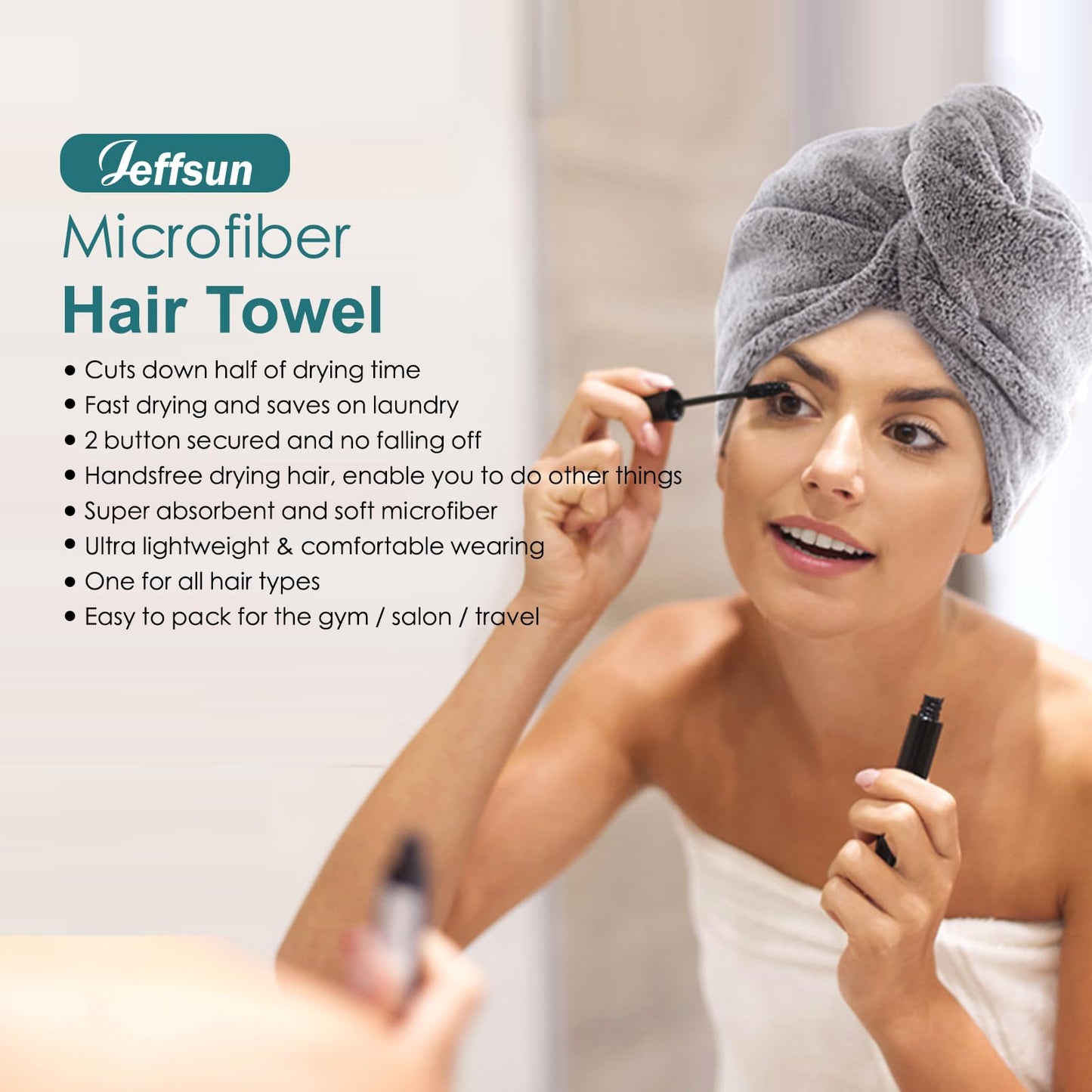 JEFFSUN Microfiber Hair Towel Wrap, Stocking Stuffers for Girls, 2 Pack Super Absorbent Quick Dry Wet Hair Turban for Drying Curly, Long, Thick, Frizzy Hair, Womens Hair Care Routine Must Have