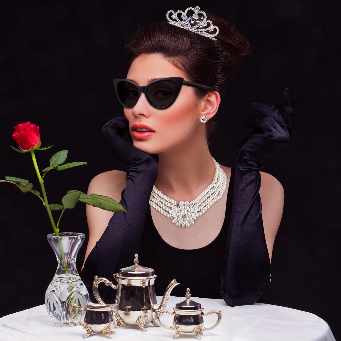 BBTO 6 Pieces Halloween 1920s Accessories for Women Halloween Costume Set Pearl Dangle Pendant Necklace Earrings(Elegant Style)