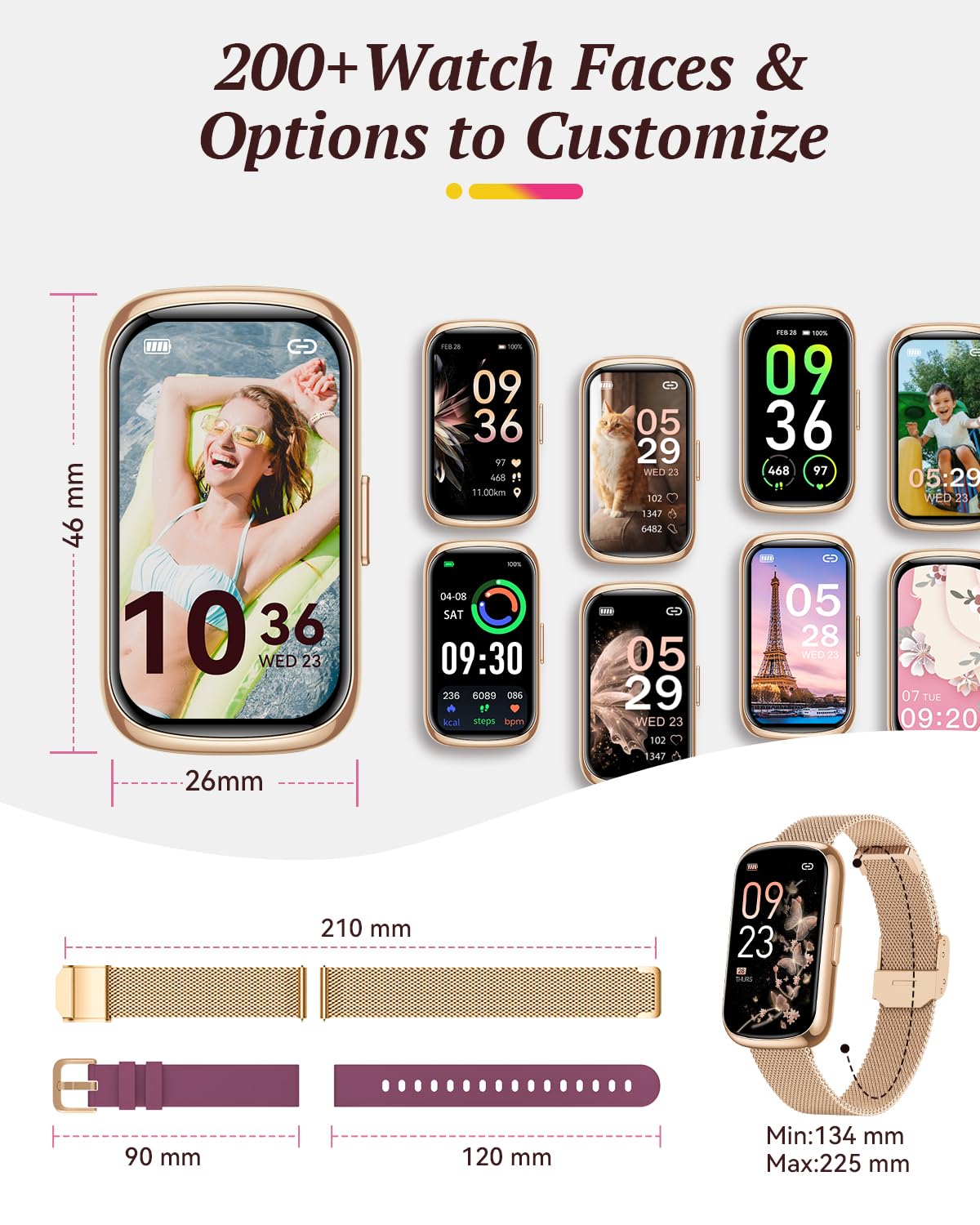 Fitness Trackers for Women Men Smart Watch: Fitness Watches for Women 24/7 Heart Rate Monitor SpO2 Sleep Step Tracker Pedometer Watch 5ATM Waterproof Smart Watch for Androide iPhone Compatible 2 Bands