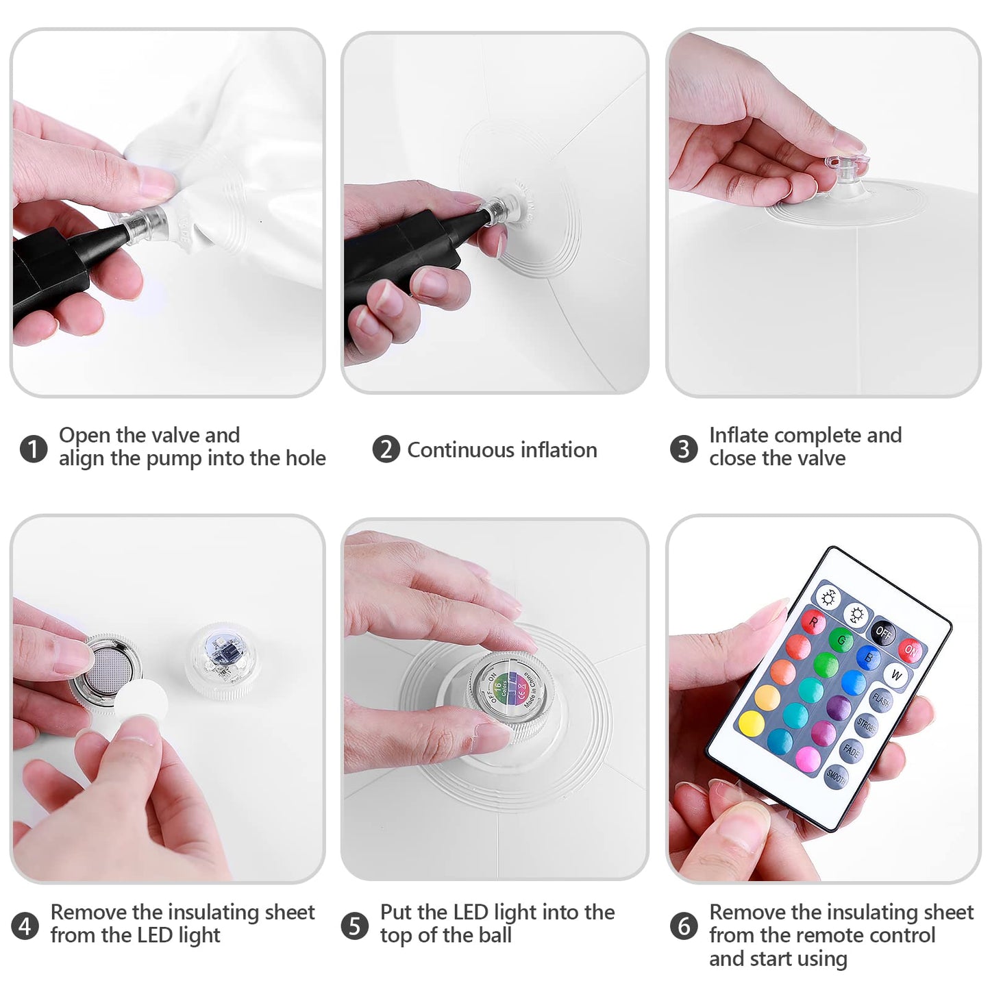 6 Pack Light Up Beach Balls Glow in The Dark Balls Pool Toys Party Games 16" Large LED Beach Ball with Remote Control - 16 Color Lights and 4 Modes, Patio Garden Pool Decorations