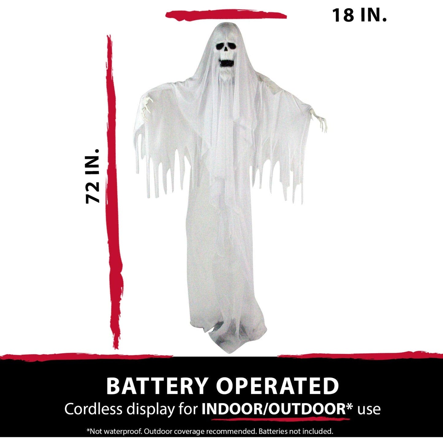 Haunted Hill Farm Life-Size Scary Talking Ghost Animatronic with Touch Activated Lights and Sound, Battery Operated Indoor or Covered Outdoor Decoration, Creepy Halloween Prop