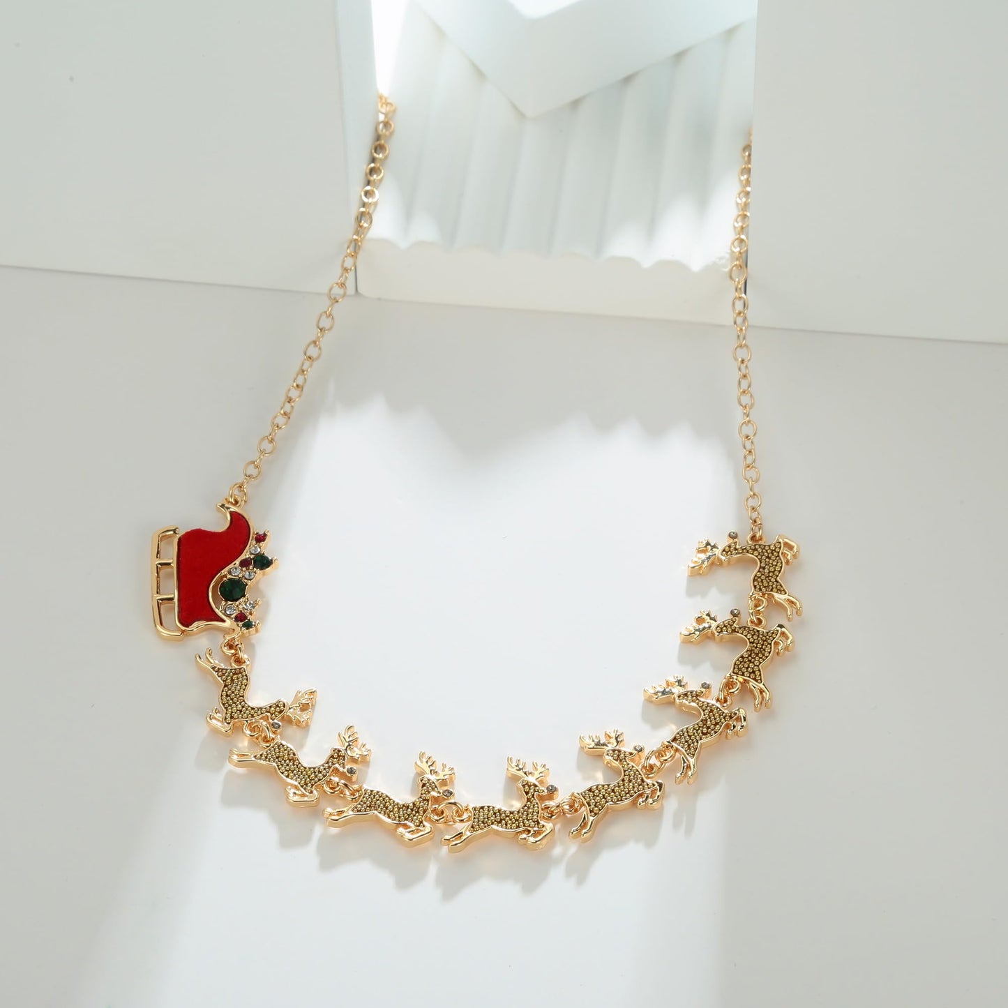 LILIE&WHITE Gold Christmas Necklace For Women Sleigh Reindeer Necklace With Colorful Rhinestone Christmas Jewelry Xmas Statement Necklace Santa Claus Bib Necklace