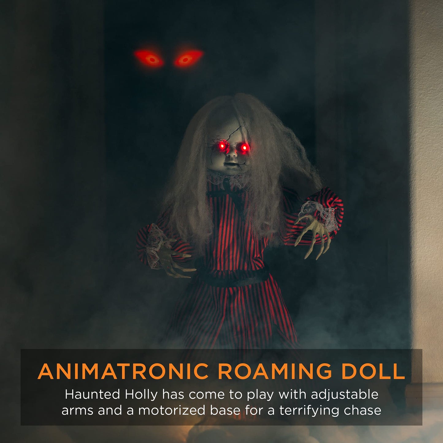 Best Choice Products Animatronic Roaming Creepy Doll Halloween Decoration, Haunted Holly Sound Activated Holiday Prop w/Light-Up LED Eyes, Pre-Recorded Phrases