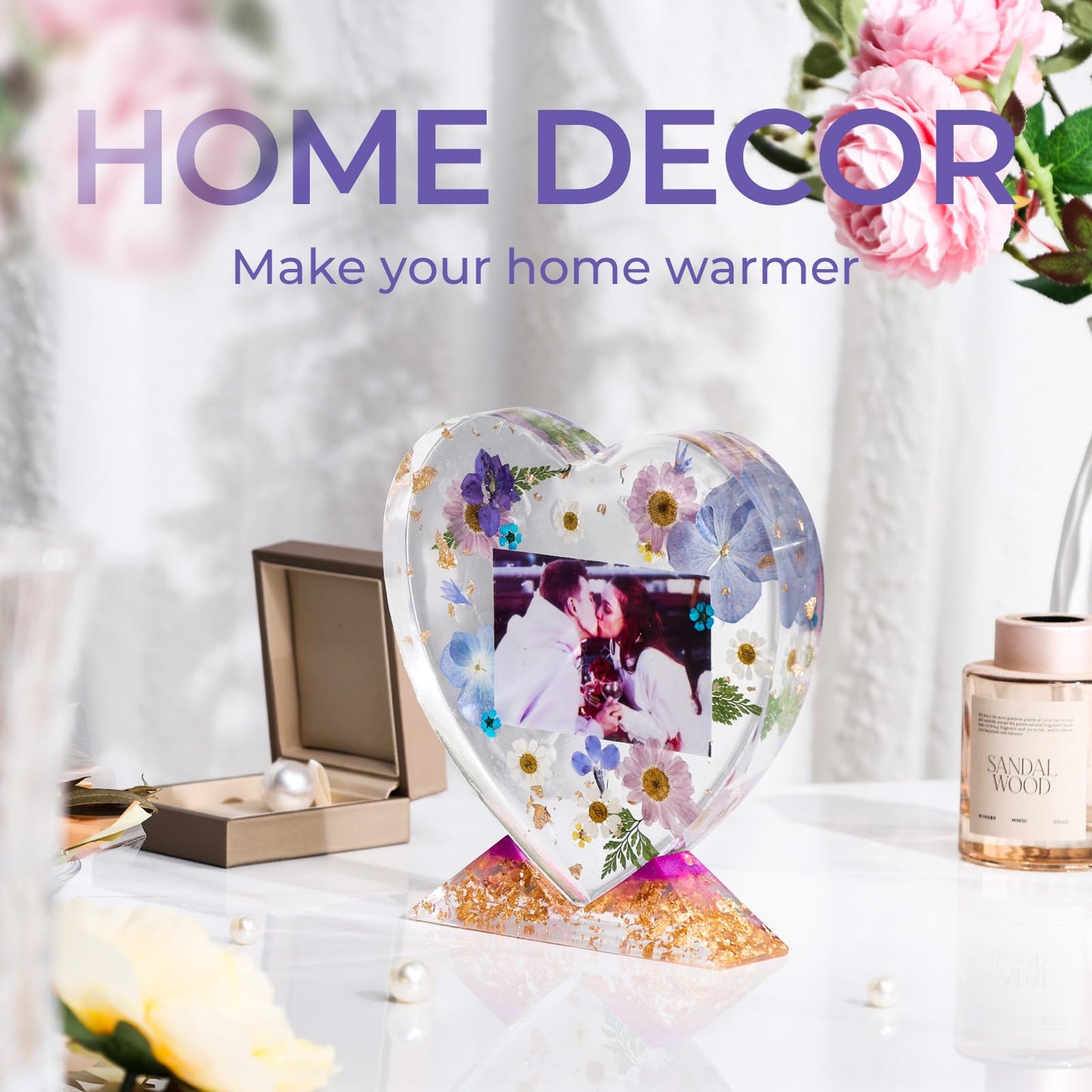 LET'S RESIN Epoxy Molds Silicone, Large Size Picture Frames Silicone Molds Rectangle & Heart Shape Epoxy Resin Molds for DIY Home Table Décor